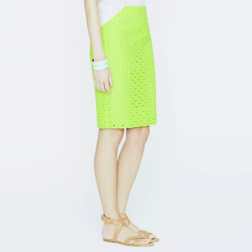 J. Crew Neon Lime Eyelet Pencil Skirt